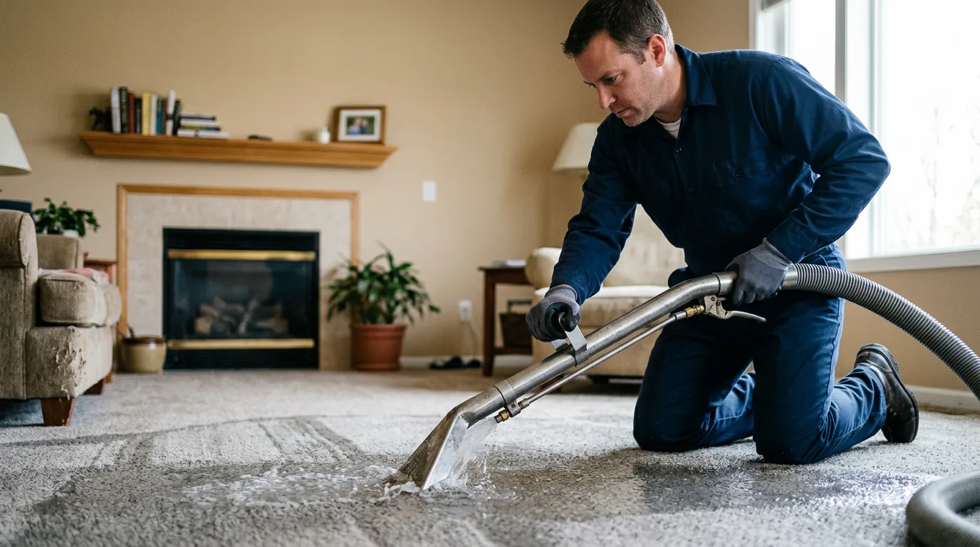 Water damage restoration technician working near Danville, AR